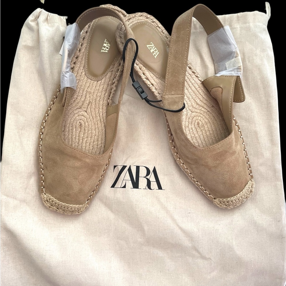 ZARA NWT SPLIT LEATHER BRAIDED SLINGBACKS, 9/40